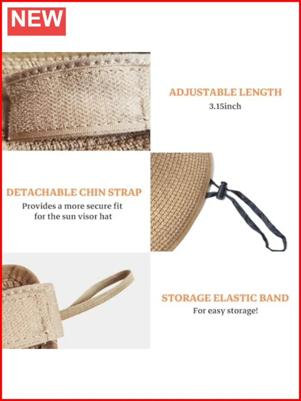 Straw Wide Brim Ponytail Sun Visor Hat for Women, UPF 50+ UV Protection